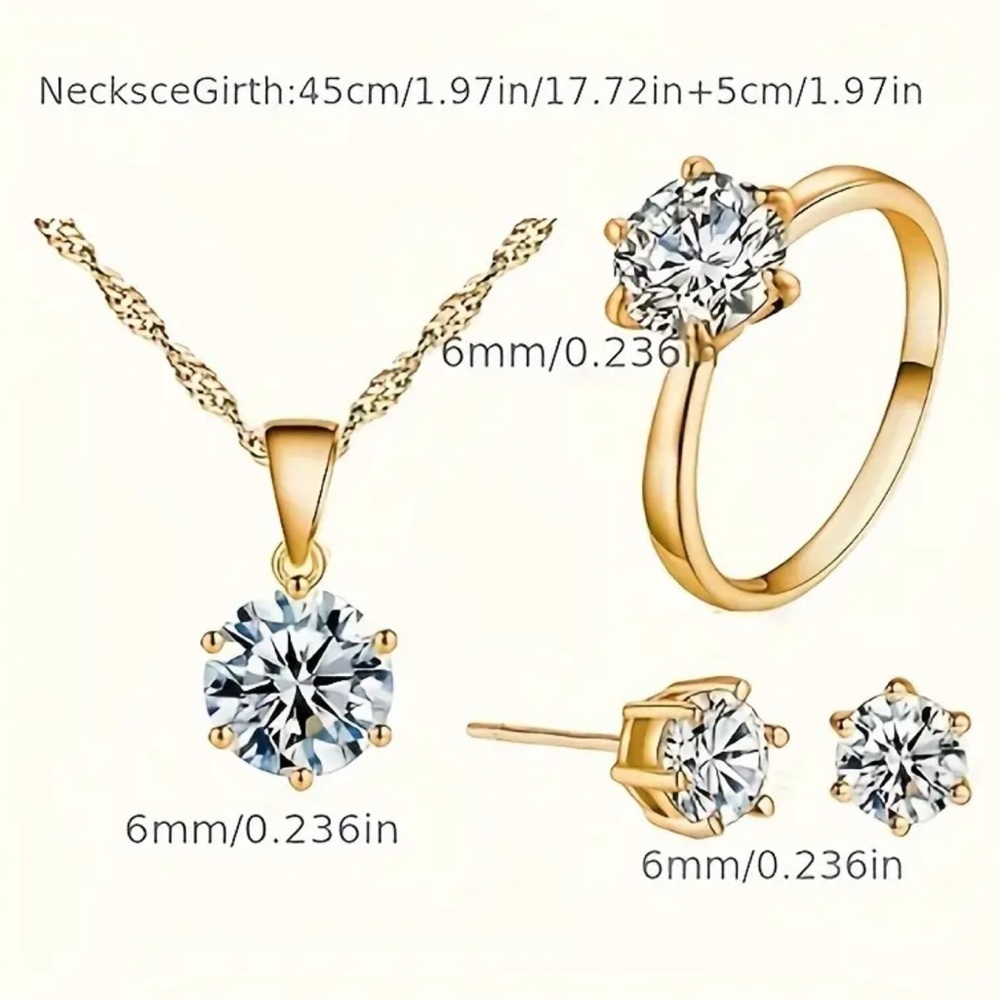 Rose Gold Diamond Set Necklace Ring Earrings - Picture 3 of 3